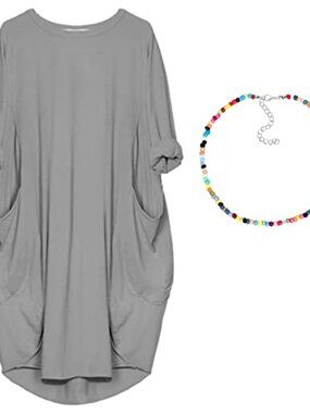 Womens Plus Size Midi Dress Cotton Blend Soft Stretchy with Pockets